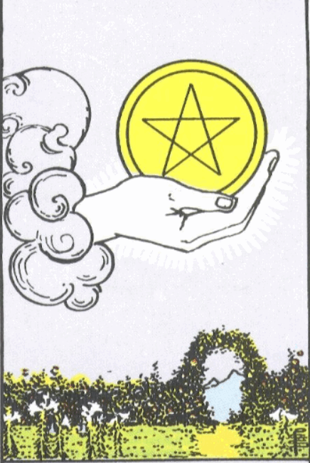 RIDER WHITE TAROT - Malá arkána eso minci